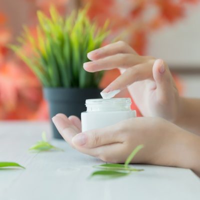 Skincare. Woman taking care of her dry complexion.